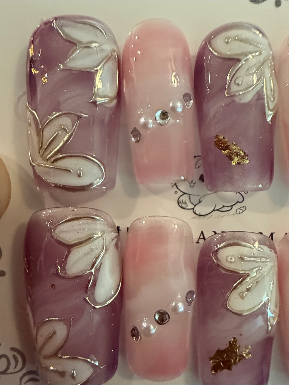 Elegant Pink & Purple handmade acrylic Floral Press-On Nail Set - Picture 3 of 4